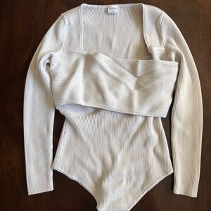 Abercrombie & Fitch Cream Ribbed Knit Bodysuit